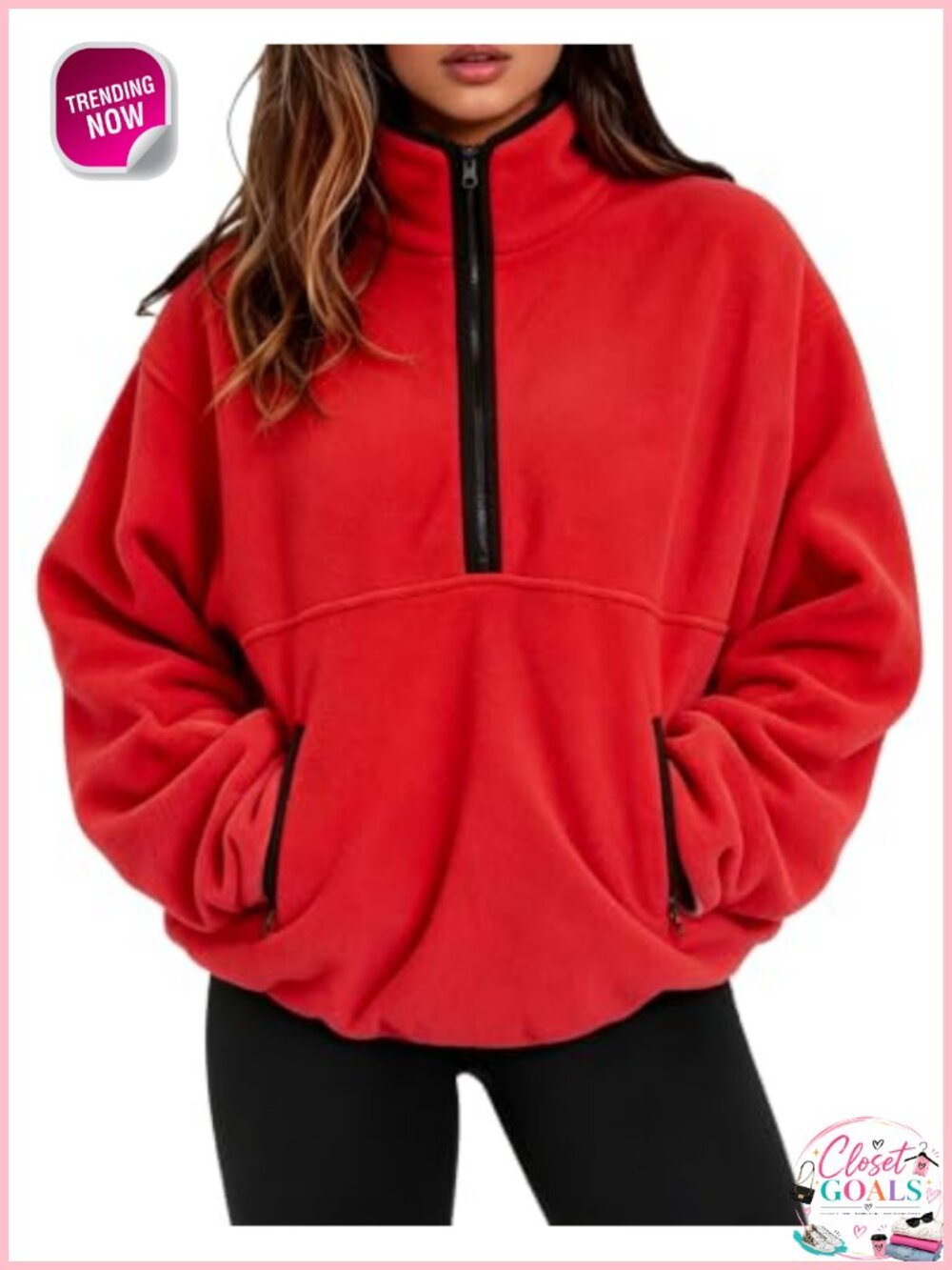 Women's Fleece Quarter Zip Pullover Oversized Sweatshirt with Pockets